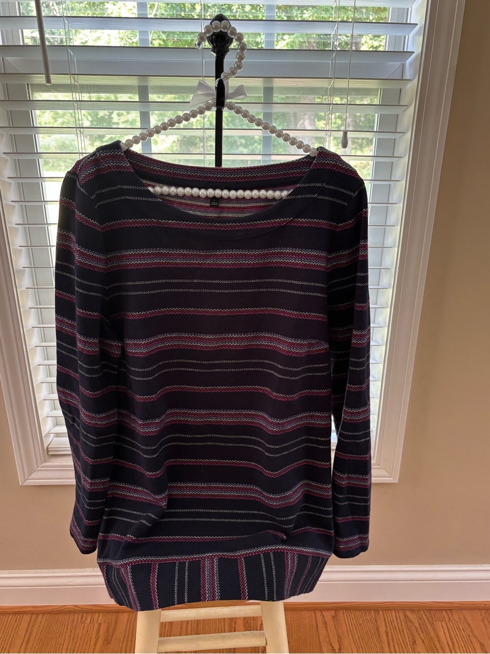 Talbots Navy Striped Knit Top with Pink Accents